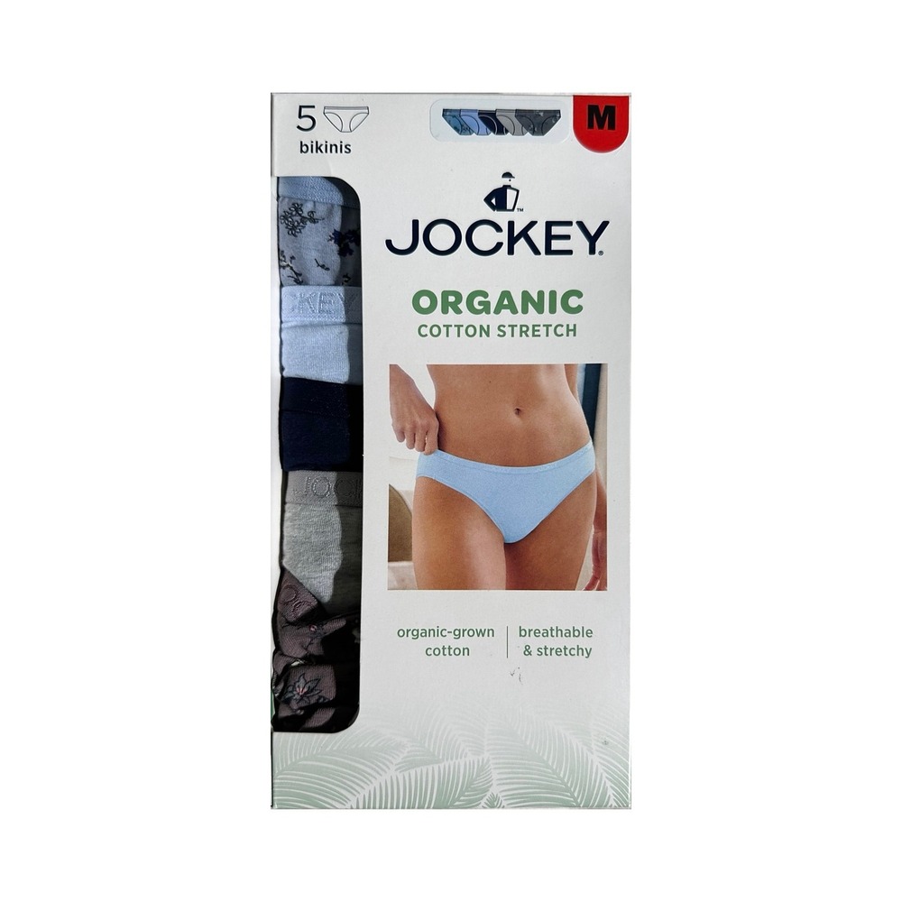 Jockey Organic Cotton Stretch Bikini Underwear 5 Pack Blue Floral Medium 1970722